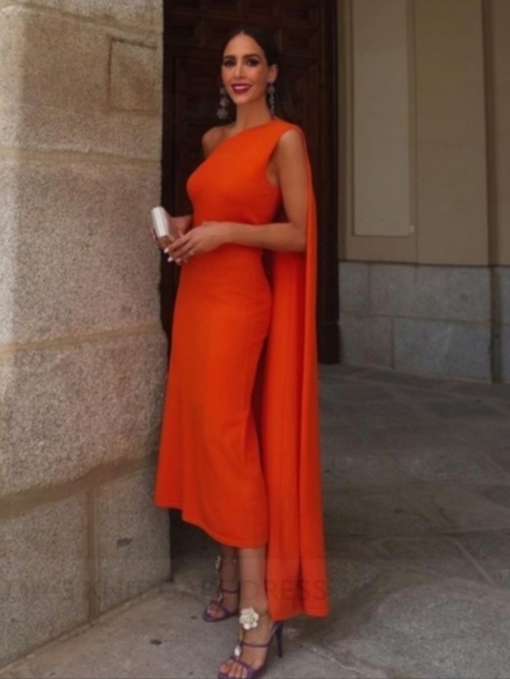 ZARA LONG KNIT CAPE DRESS ORANGE SIZE M - Picture 4 of 15
